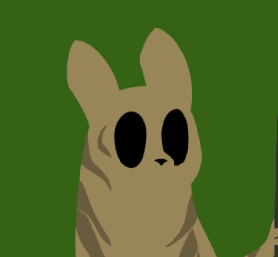 A brown slugcat with stripes. He is holding a spear.